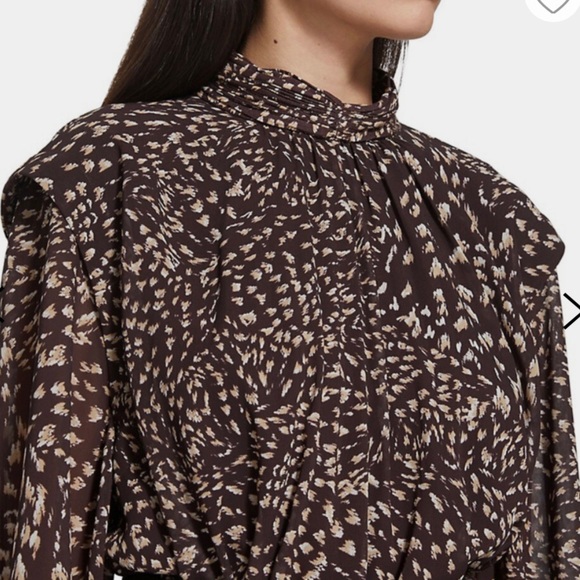 NEW JONATHAN SIMKHAI BROWN PRINTED CHIFFON MOCK NECK TOP - Picture 3 of 9